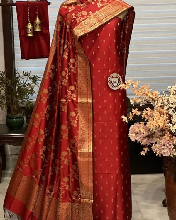 Exclusive Katan Banarasi Unstitched Salwar kameez with Dupatta Suit Piece - Image 3