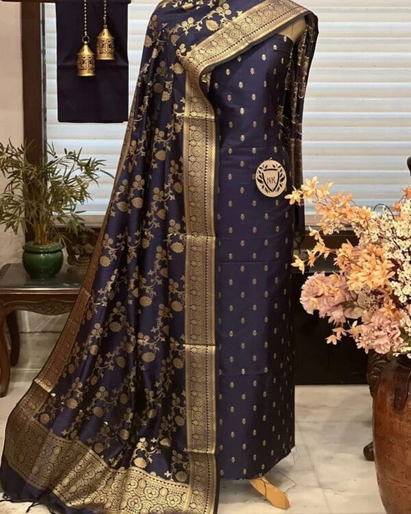 Exclusive Katan Banarasi Unstitched Salwar kameez with Dupatta Suit Piece - Image 5