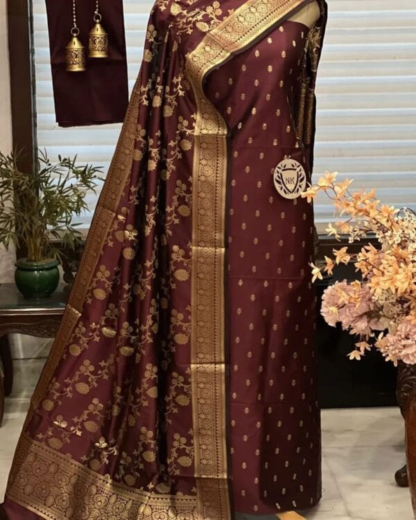 Exclusive Katan Banarasi Unstitched Salwar kameez with Dupatta Suit Piece - Image 14