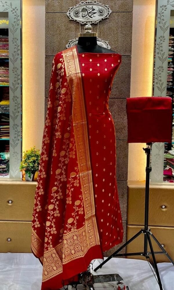 Exclusive Katan Banarasi Unstitched Salwar kameez with Dupatta Suit Piece - Image 13