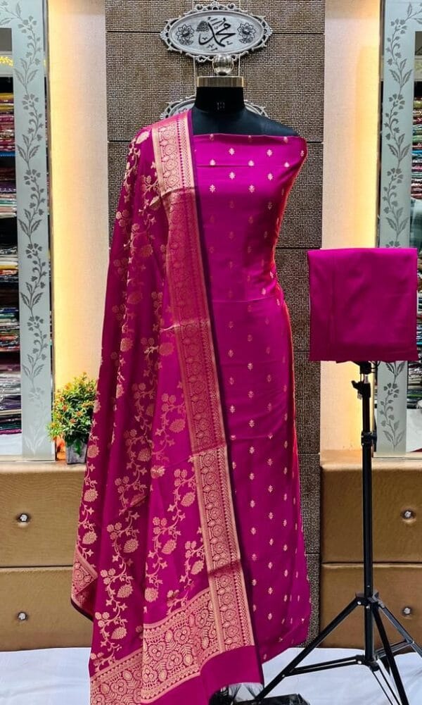Exclusive Katan Banarasi Unstitched Salwar kameez with Dupatta Suit Piece - Image 12