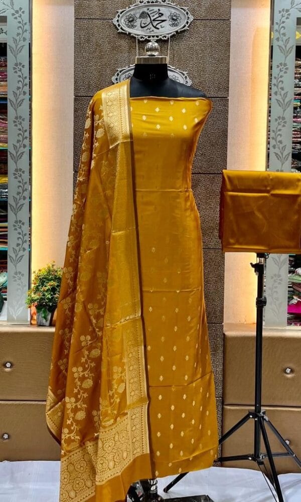 Exclusive Katan Banarasi Unstitched Salwar kameez with Dupatta Suit Piece - Image 7