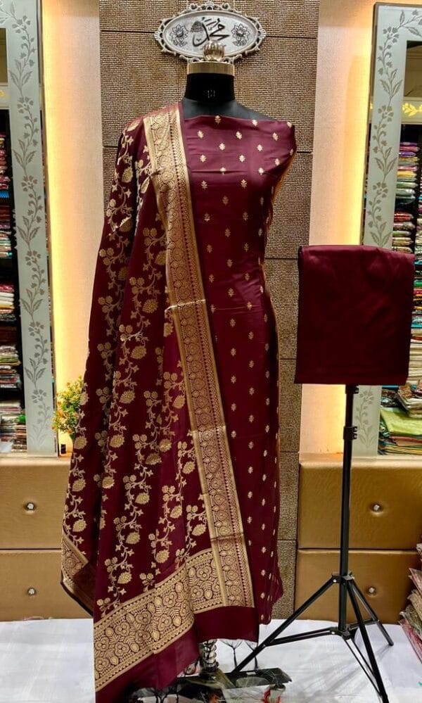 Exclusive Katan Banarasi Unstitched Salwar kameez with Dupatta Suit Piece - Image 10