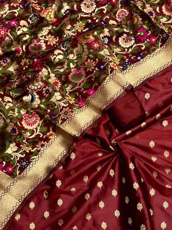 Exclusive Katan Banarasi Unstitched Salwar kameez with Dupatta Suit Piece - Image 9