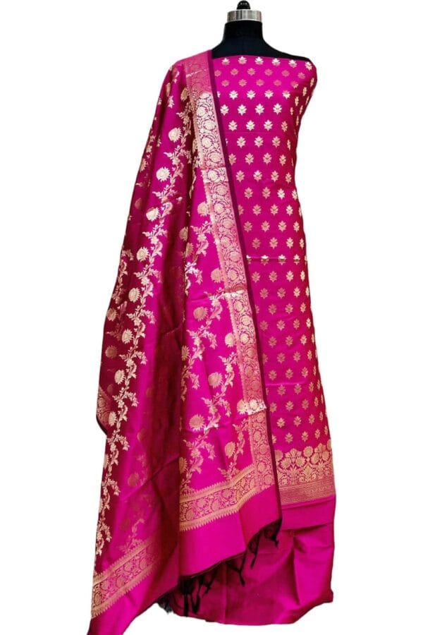 Exclusive Katan Banarasi Unstitched Salwar kameez with Dupatta Suit Piece - Image 13