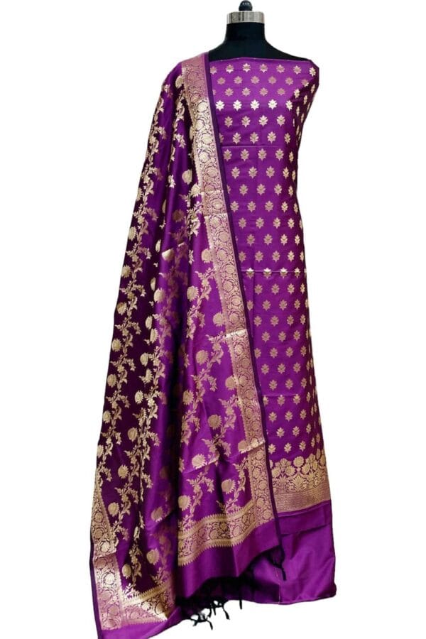 Exclusive Katan Banarasi Unstitched Salwar kameez with Dupatta Suit Piece - Image 14