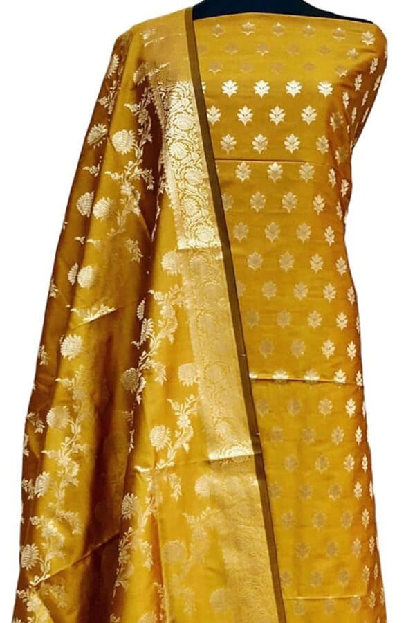 Exclusive Katan Banarasi Unstitched Salwar kameez with Dupatta Suit Piece - Image 9