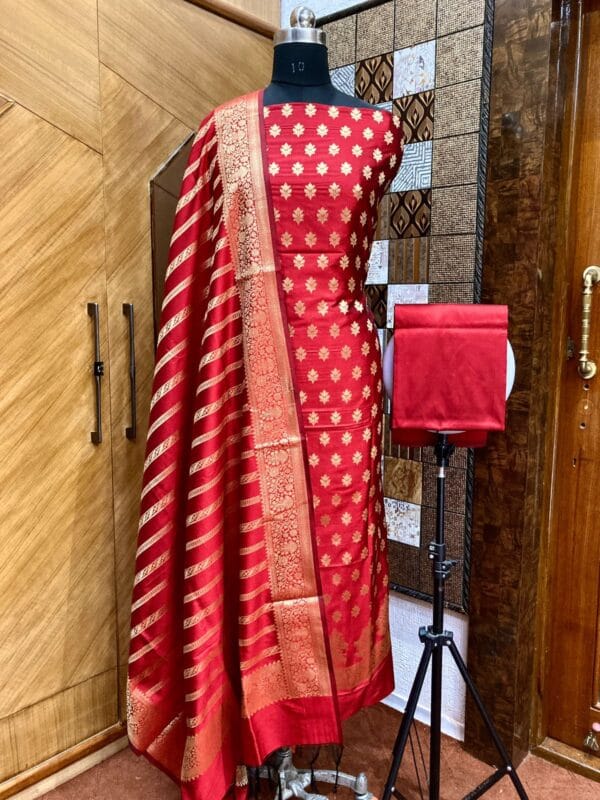 Exclusive Katan Banarasi Unstitched Salwar kameez with Dupatta Suit Piece - Image 11