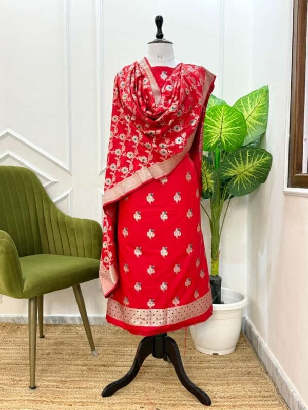Exclusive Premium Range Katan Banarasi Unstitched Salwar kameez with Dupatta Suit Piece - Image 5