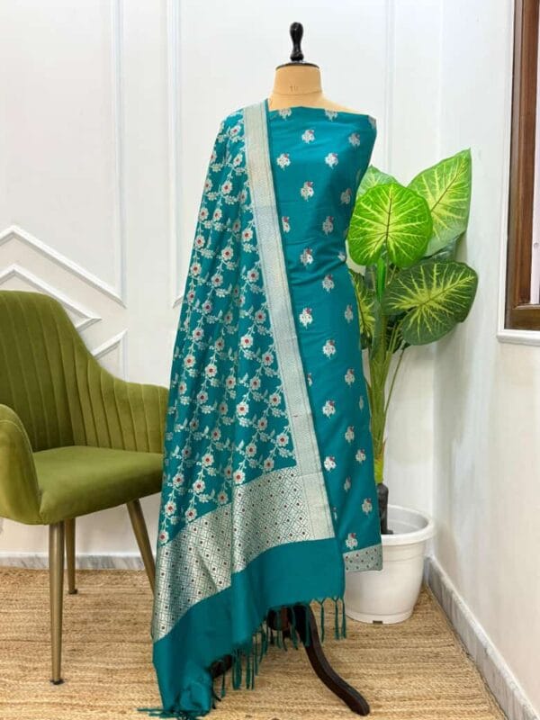 Exclusive Premium Range Katan Banarasi Unstitched Salwar kameez with Dupatta Suit Piece - Image 4
