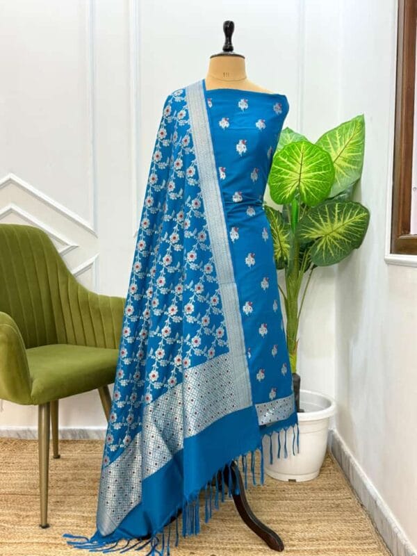 Exclusive Premium Range Katan Banarasi Unstitched Salwar kameez with Dupatta Suit Piece - Image 2