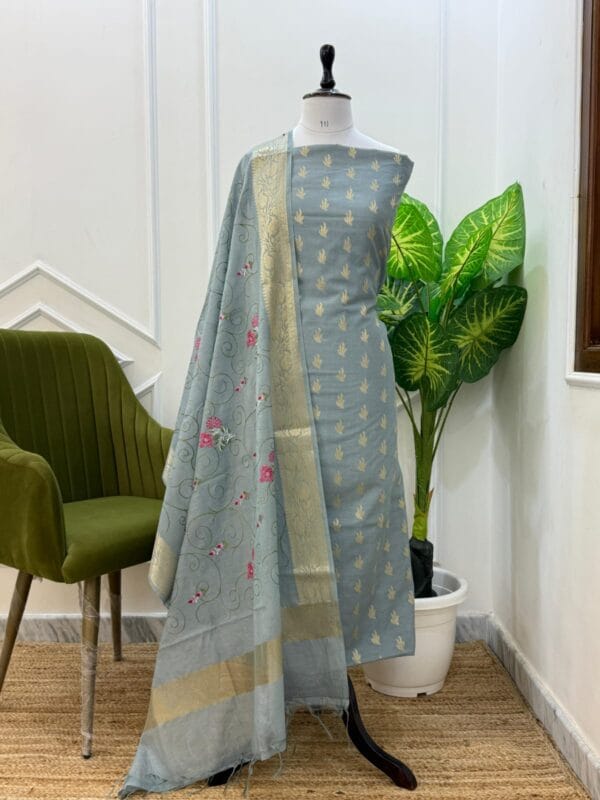 Exclusive Banarasi Unstitched Salwar kameez with Dupatta Suit Piece - Image 17