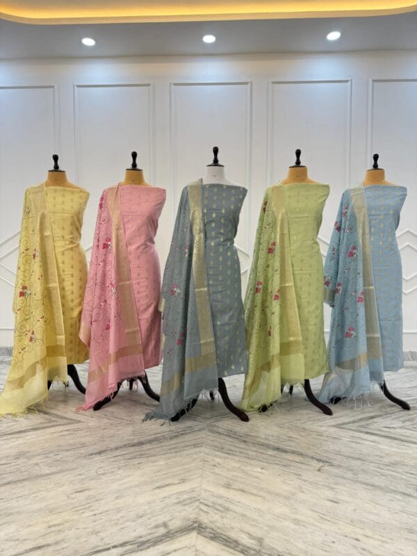 Exclusive Banarasi Unstitched Salwar kameez with Dupatta Suit Piece - Image 15