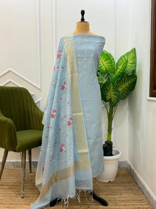 Exclusive Banarasi Unstitched Salwar kameez with Dupatta Suit Piece - Image 14
