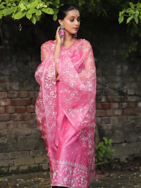 Exclusive Embroidery Organza Banarasi Unstitched Salwar kameez with Dupatta - Image 3