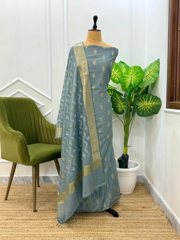 Exclusive Banarasi Unstitched Salwar kameez with Dupatta Suit Piece - Image 10
