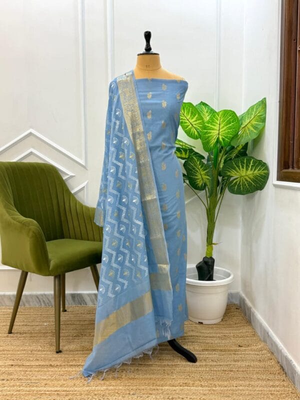 Exclusive Banarasi Unstitched Salwar kameez with Dupatta Suit Piece - Image 8