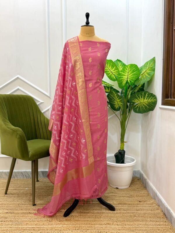 Exclusive Banarasi Unstitched Salwar kameez with Dupatta Suit Piece - Image 7