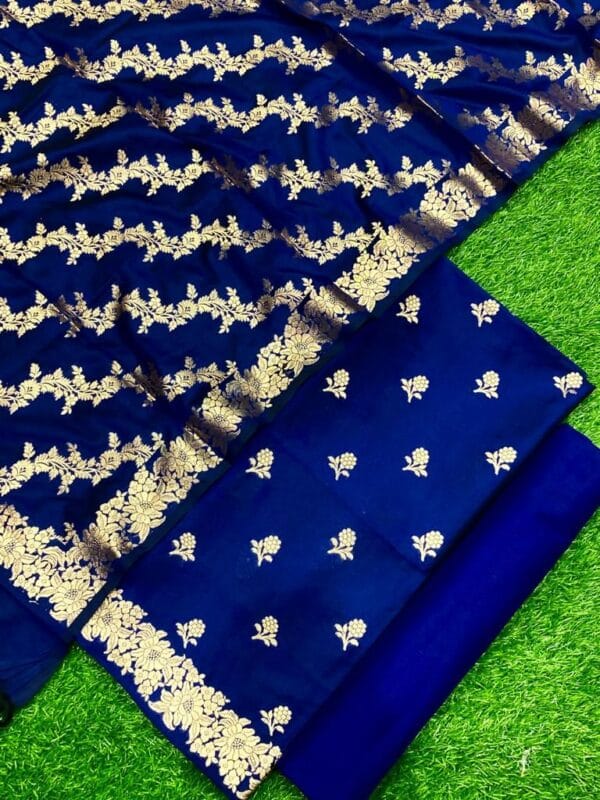 Exclusive Katan Banarasi Unstitched Salwar kameez with Dupatta Suit Piece - Image 9