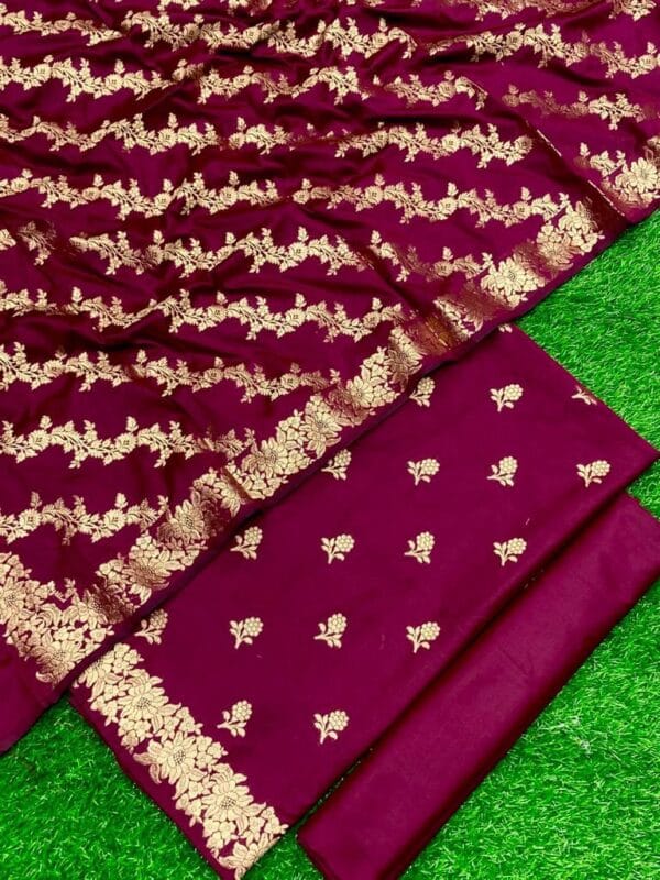 Exclusive Katan Banarasi Unstitched Salwar kameez with Dupatta Suit Piece - Image 2