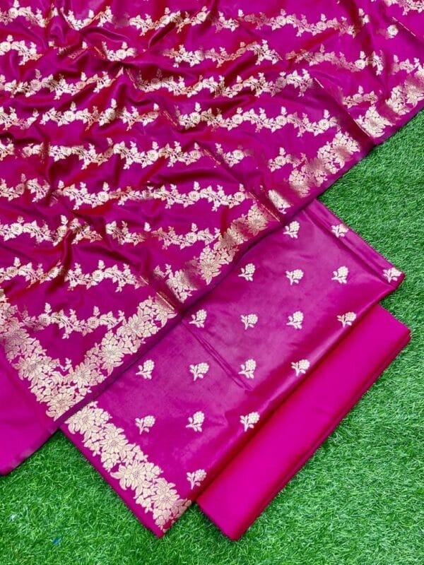 Exclusive Katan Banarasi Unstitched Salwar kameez with Dupatta Suit Piece - Image 7