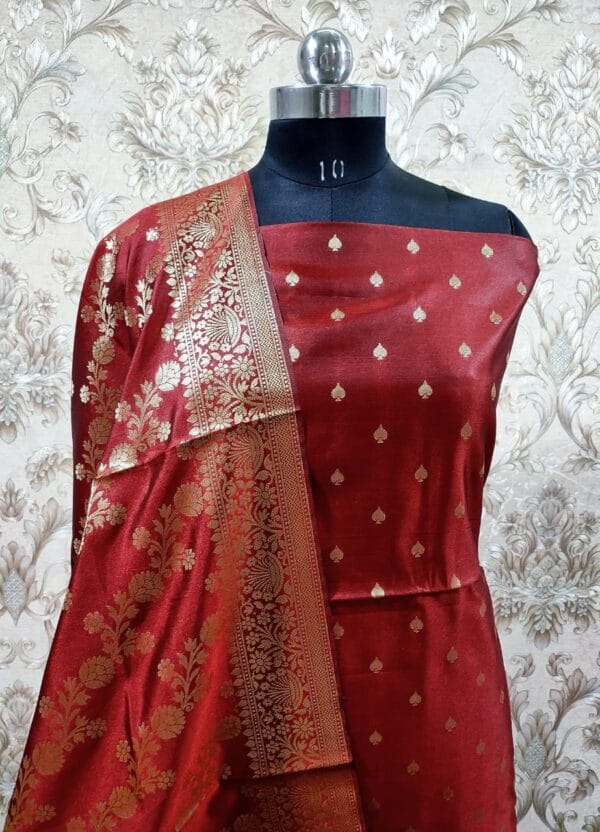 Exclusive Katan Banarasi Unstitched Salwar kameez with Dupatta - Image 4