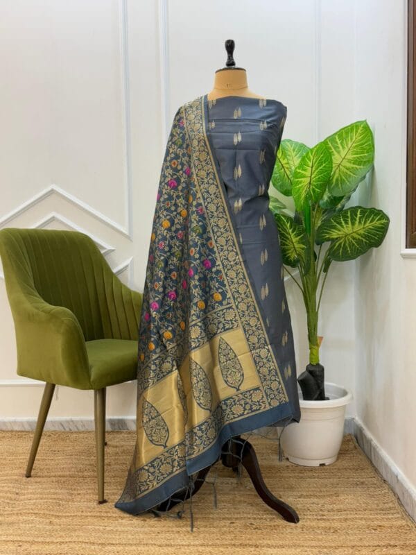 Exclusive Katan Banarasi Unstitched Salwar kameez with Dupatta Suit Piece - Image 2
