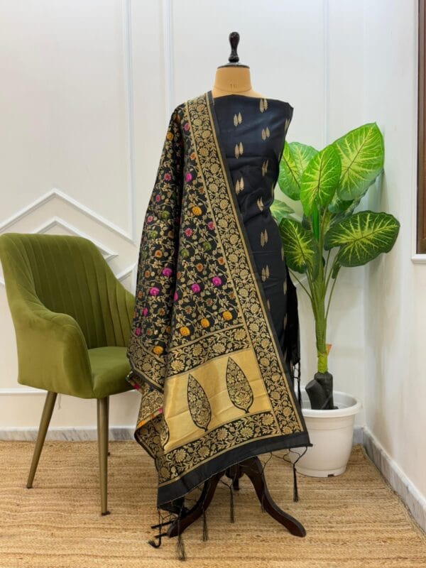 Exclusive Katan Banarasi Unstitched Salwar kameez with Dupatta Suit Piece - Image 14