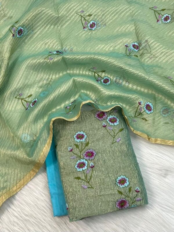 Exclusive Tissue Silk Banarasi Unstitched Salwar kameez with Dupatta Suit Piece - Image 2