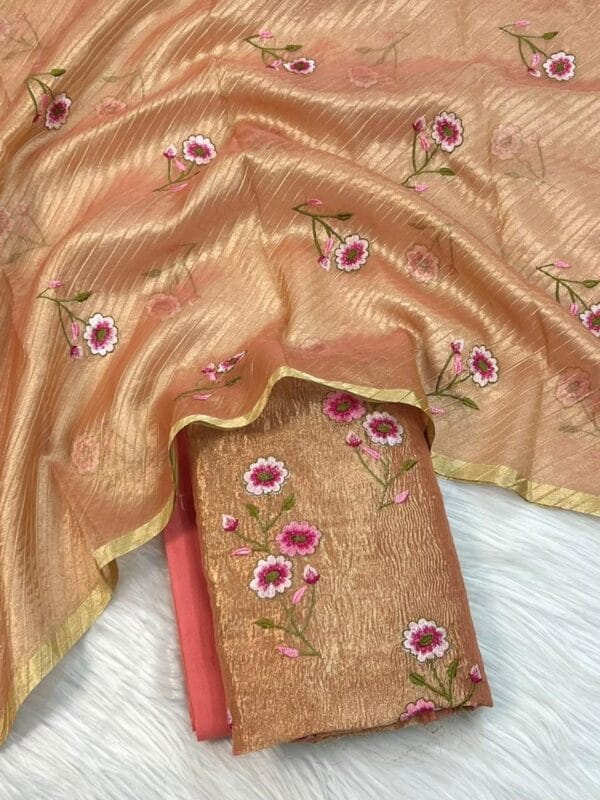 Exclusive Tissue Silk Banarasi Unstitched Salwar kameez with Dupatta Suit Piece - Image 5