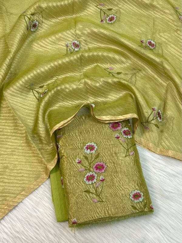 Exclusive Tissue Silk Banarasi Unstitched Salwar kameez with Dupatta Suit Piece - Image 3
