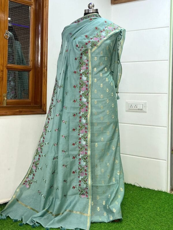 Exclusive Banarasi Pure Mercerised Unstitched Salwar kameez with Dupatta Suit Piece - Image 3