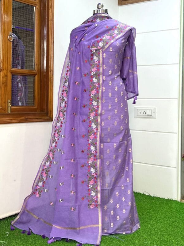 Exclusive Banarasi Pure Mercerised Unstitched Salwar kameez with Dupatta Suit Piece - Image 2