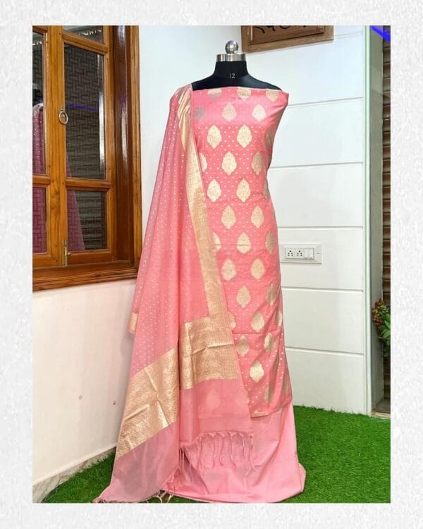 Exclusive Banarasi Pure Mercerised Unstitched Salwar kameez with Dupatta Suit Piece - Image 6