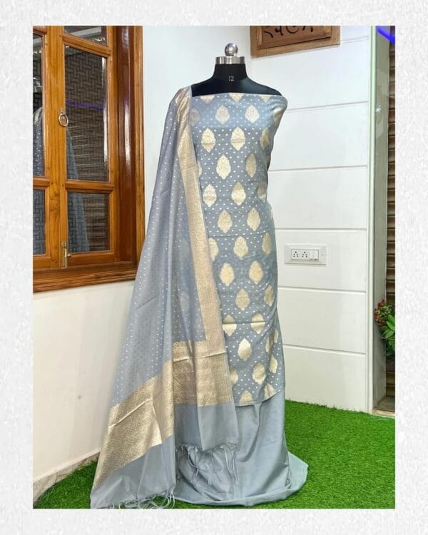 Exclusive Banarasi Pure Mercerised Unstitched Salwar kameez with Dupatta Suit Piece - Image 5