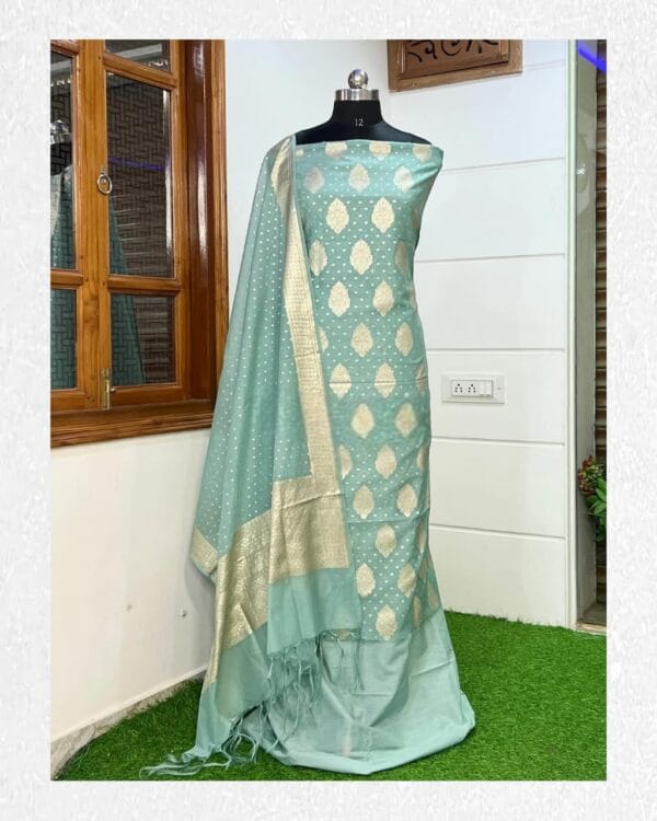 Exclusive Banarasi Pure Mercerised Unstitched Salwar kameez with Dupatta Suit Piece - Image 4