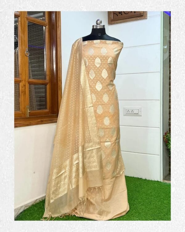 Exclusive Banarasi Pure Mercerised Unstitched Salwar kameez with Dupatta Suit Piece - Image 3