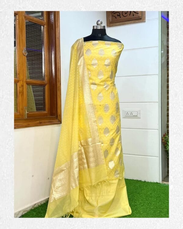Exclusive Banarasi Pure Mercerised Unstitched Salwar kameez with Dupatta Suit Piece - Image 8